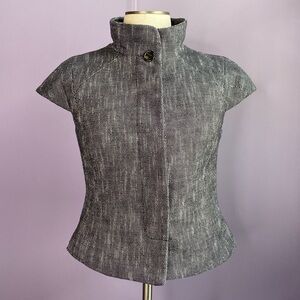 Banana Republic Black Off White Tweed Crop Jacket Cap Sleeve Equestrian Women P4